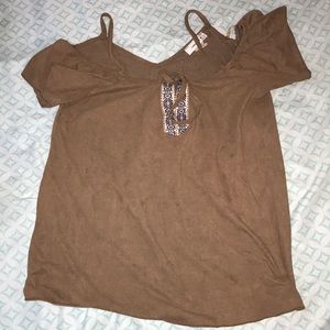 Brown off the shoulder shirt